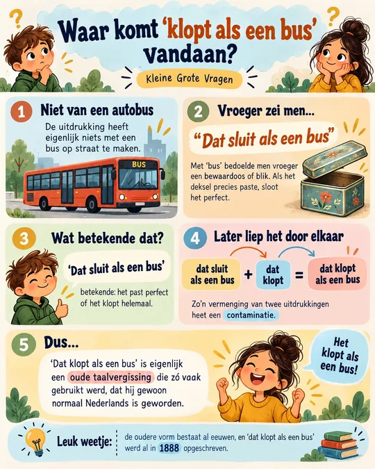 Plaat bij de vraag: Waar komt ‘klopt als een bus’ vandaan?