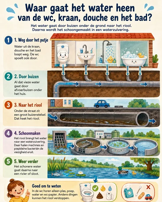 Plaat bij de vraag: Waar gaat het water uit de wc heen?