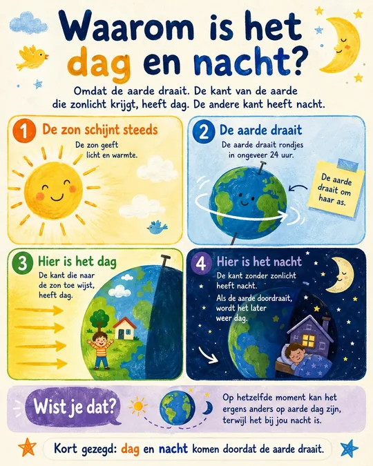 Plaat bij de vraag: Waarom is het dag en nacht?