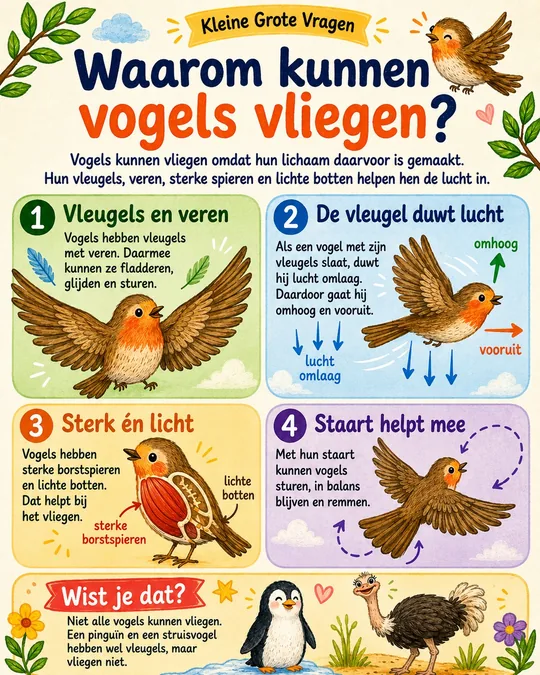 Plaat bij de vraag: Waarom kunnen vogels vliegen?