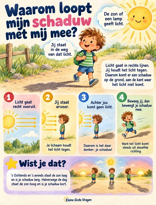 Plaat bij de vraag: Waarom loopt mijn schaduw met mij mee?