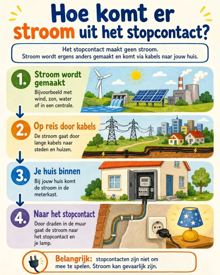 Plaat bij de vraag: Hoe komt er stroom uit het stopcontact?