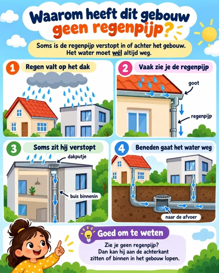Plaat bij de vraag: Waarom heeft dit gebouw geen regenpijp?