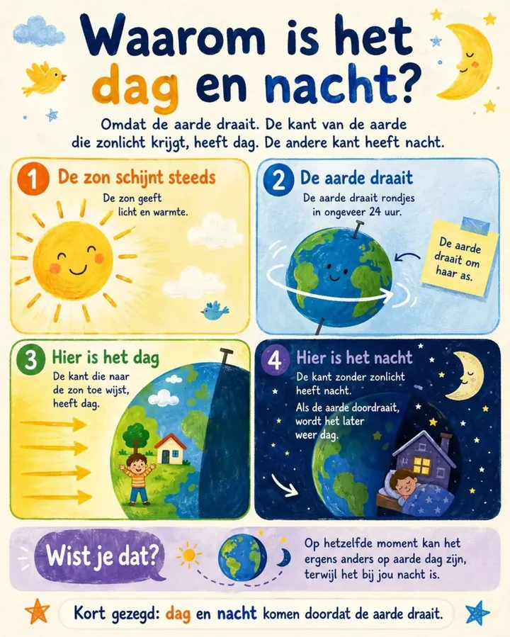 Plaat bij de vraag: Waarom is het dag en nacht?