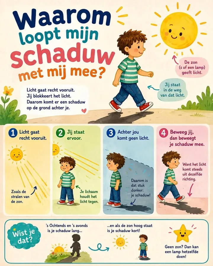 Plaat bij de vraag: Waarom loopt mijn schaduw met mij mee?